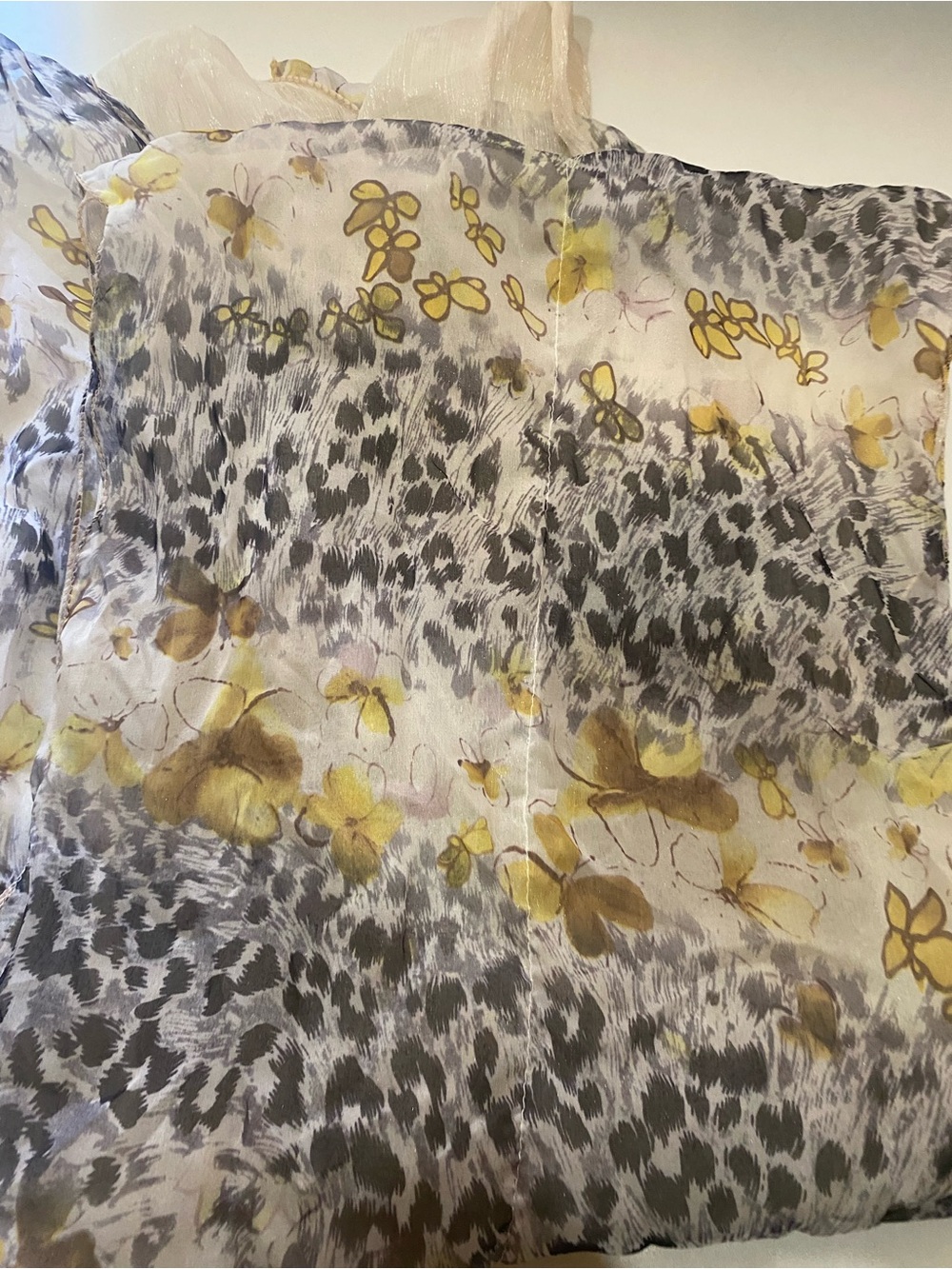 Unlisted Sheer Floral & Animal Print Scarf in Yellow and Gray